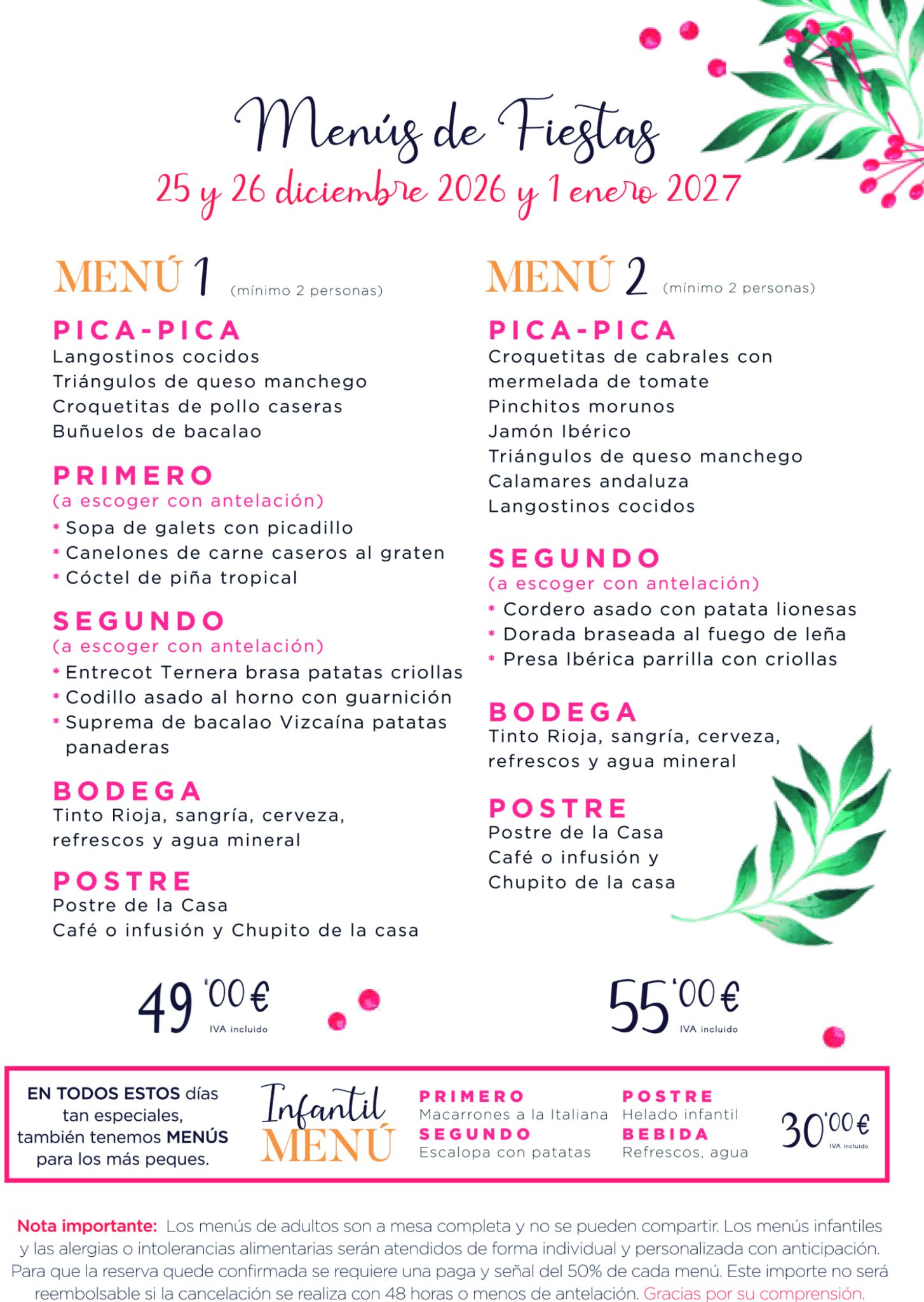 MENÚ DE FIESTAS, NAVIDAD, SAN ESTEBAN Y AÑO NUEVO